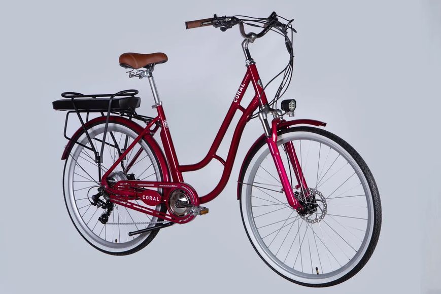 Велосипед з електроприводом 28" AL Dorozhnik eCORAL DD FR рама-19" 48B 13А*г 500Вт рубіновий 2026 ELB-D-28-117 фото