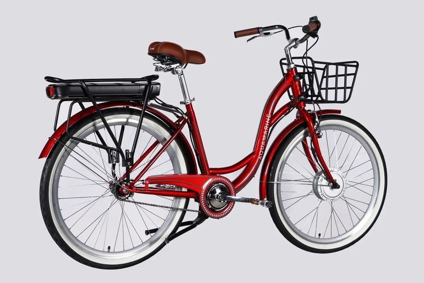 Велосипед з електроприводом 26" ST Dorozhnik eAQUAMARINE BH рама-17" 36B 13А*г 500Вт бордовий YS 2476 з кошиком 2026 ELB-D-26-315 фото